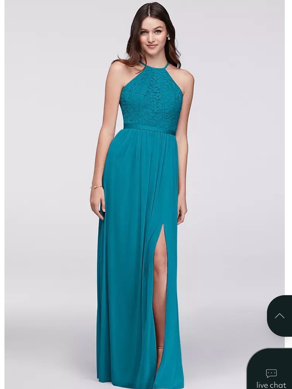 Open-Back Lace and Mesh Bridesmaid Dress in ‘Oasis’